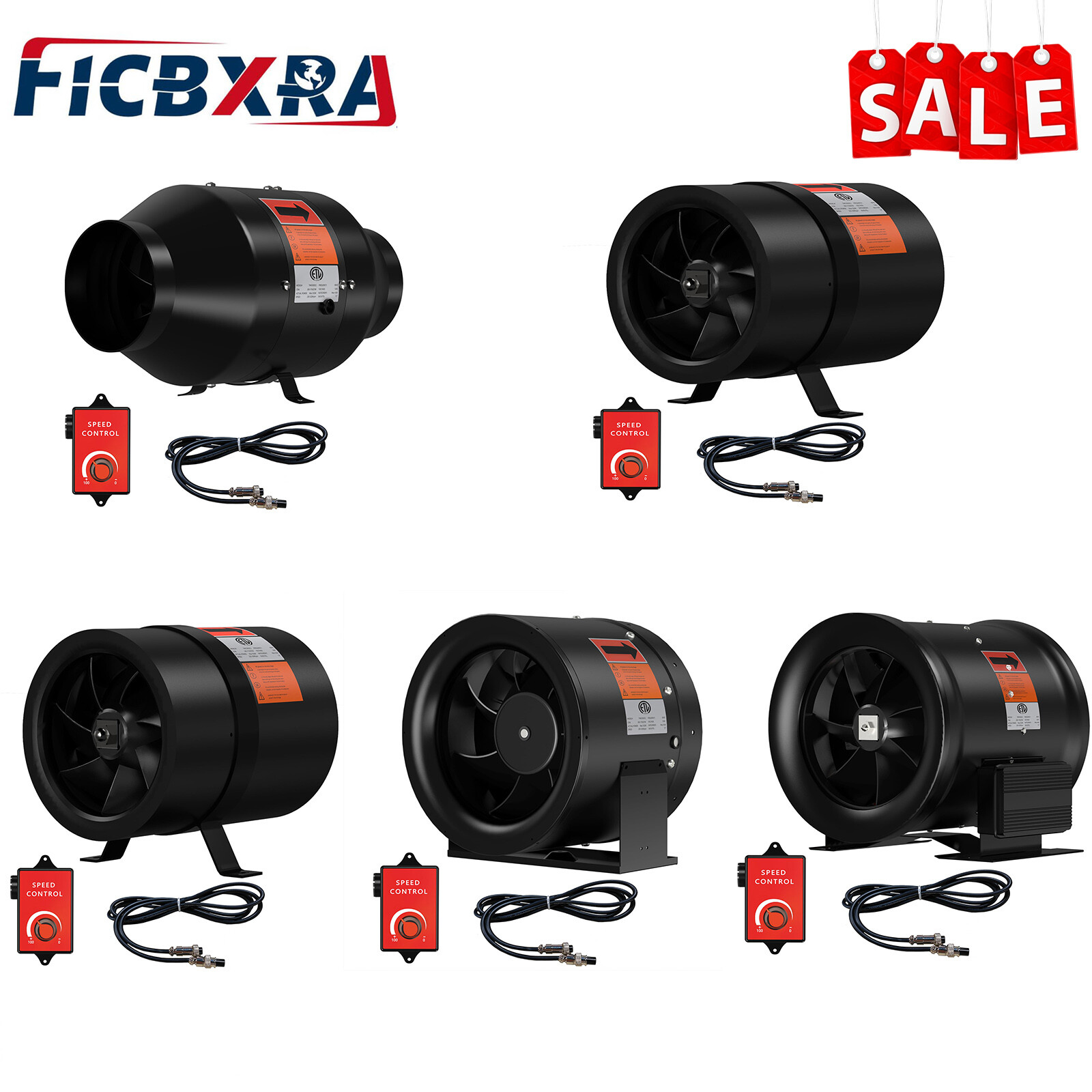 4/6/8/10/12 In Exhaust Fan Inline Duct Fan HVAC Blower Kit With Speed Controller