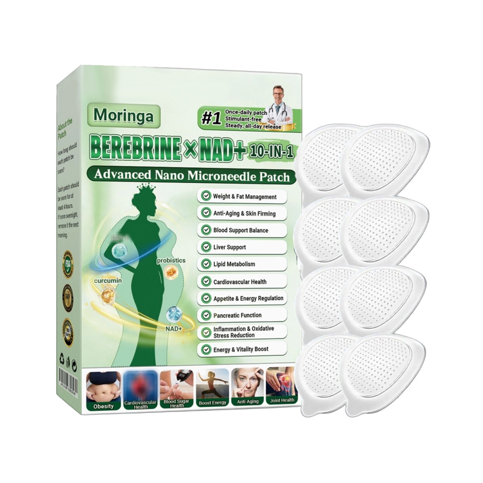 Moringa & Berberine 10-IN-1 Advanced Nano Microneedle Slimming Patch * 1-10 Boxs