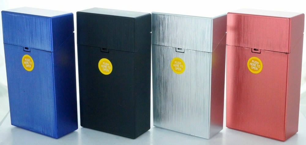 4 Pack 100' Push-to-Open Plastic Cigarette Case w/ Metallic Finish Design