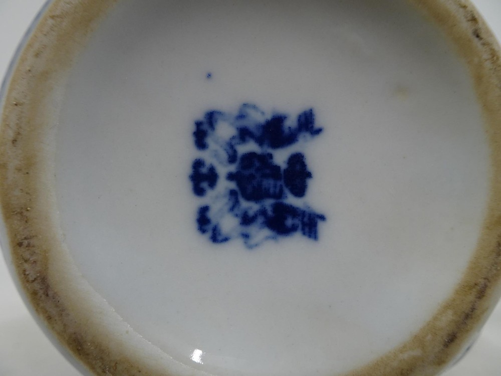 Pair Matching Ceramic Pitcher Creamers w Blue Castle Pattern