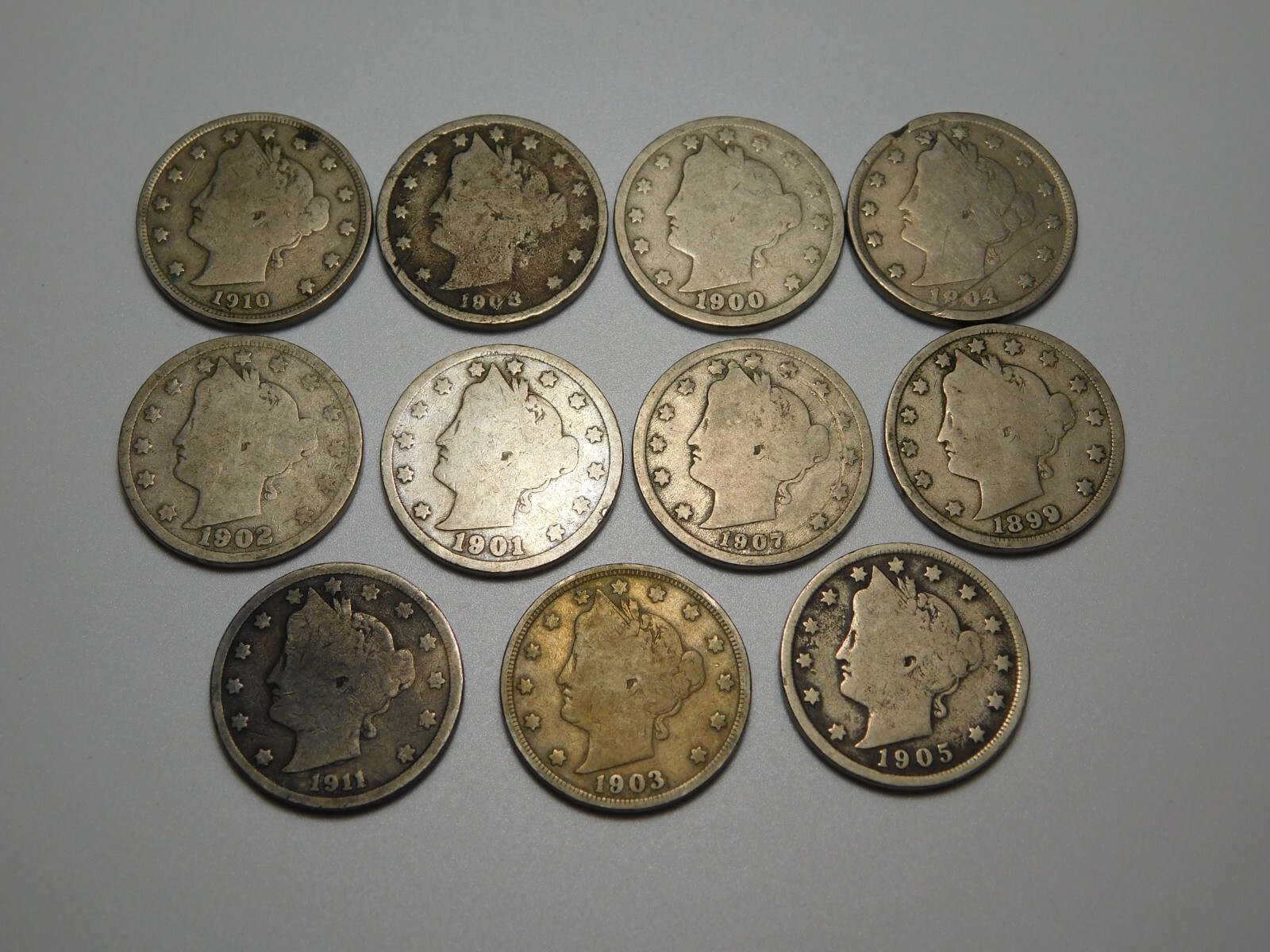 11 LIBERTY HEAD V NICKELS US COIN LOT 1899 1900-01-02-03-04-05-07-08-10-11