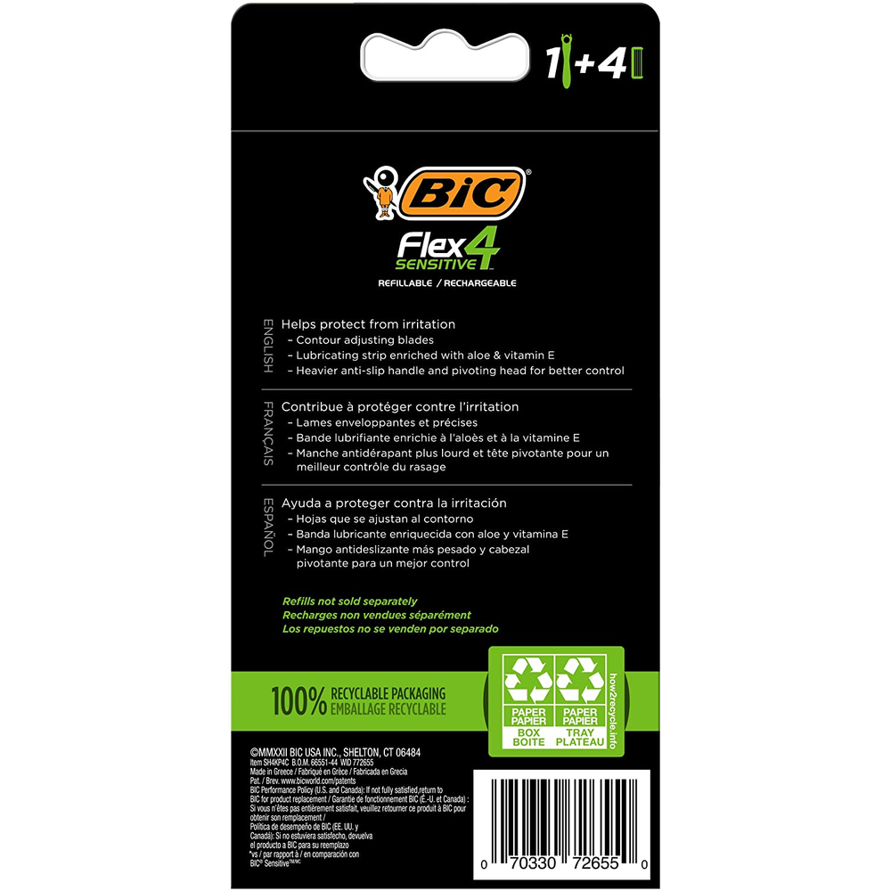 BIC Flex 4 Refillable Men's Disposable Razors 5 Piece Razor Set