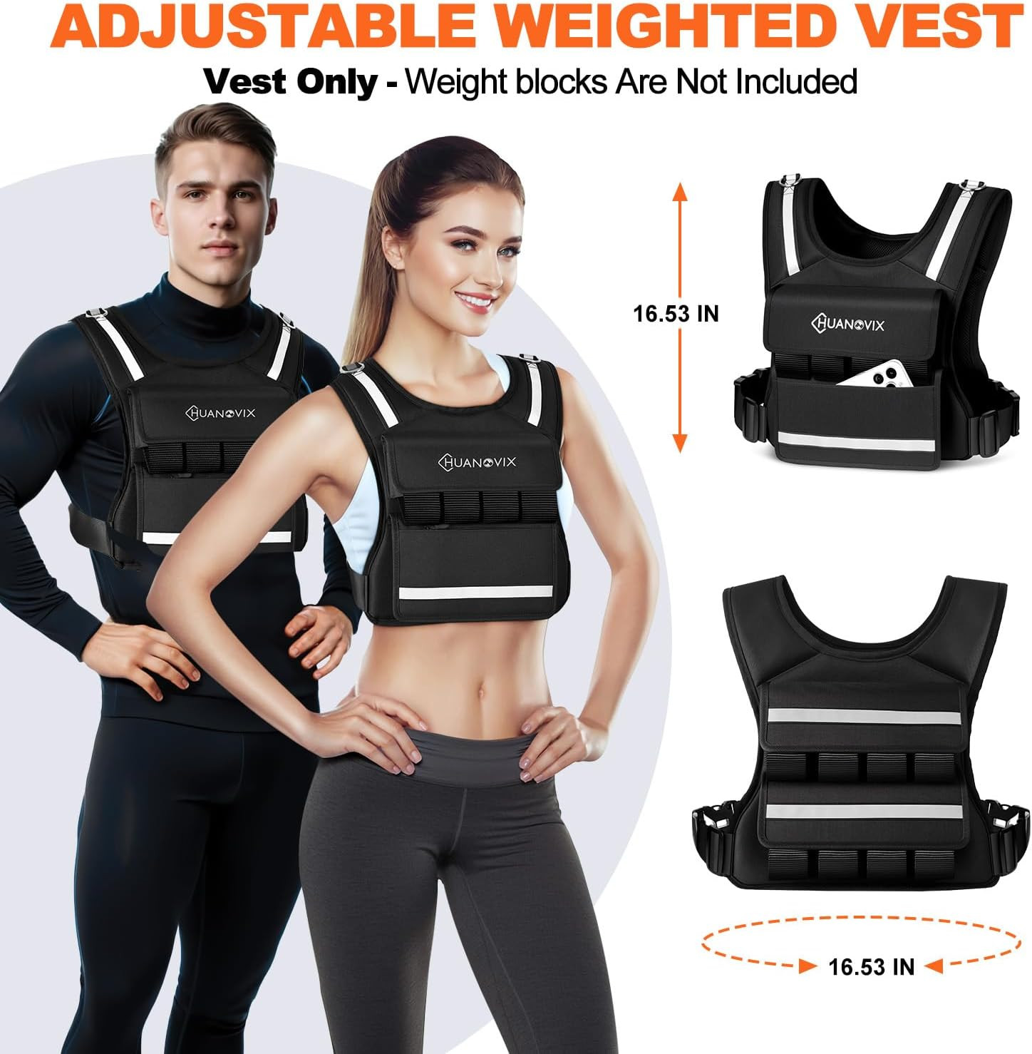 Weighted Vest, 0-40 LBS Adjustable Weight Vest with Reflective Stripe, No Weight
