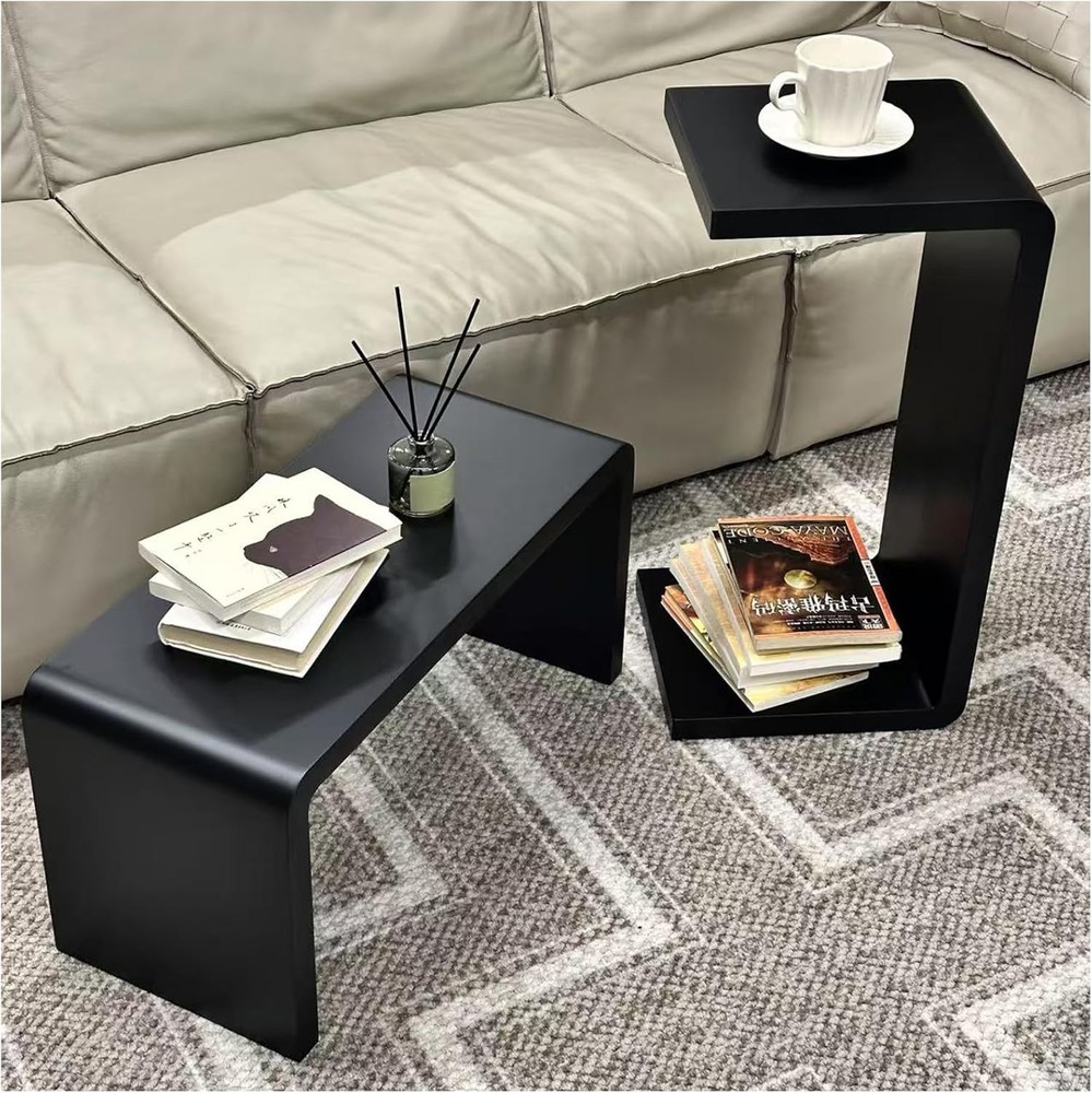 C Shaped End Table Solid Wood Sofa Side Table Couch Bed & Living Room