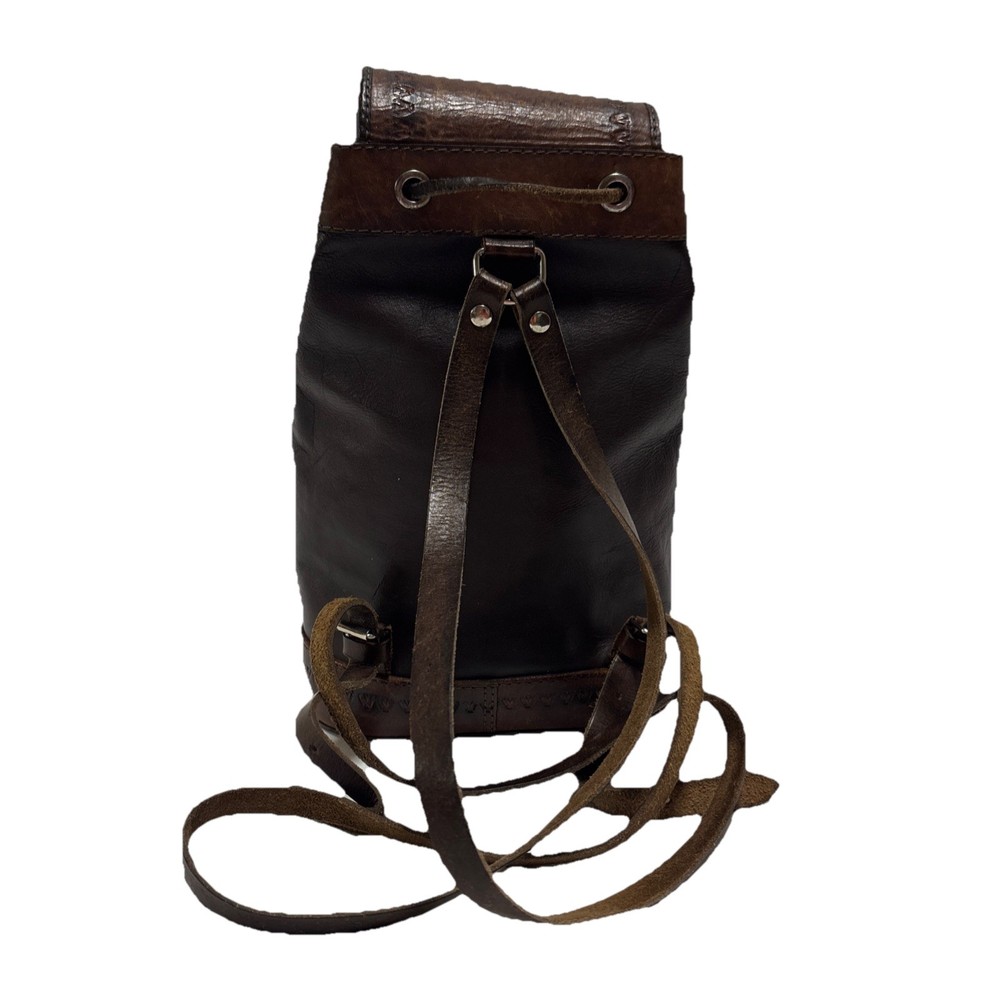 Handcrafted Leather Backpack - Embossed & Stitched Brown Drawstring Bag Vintage