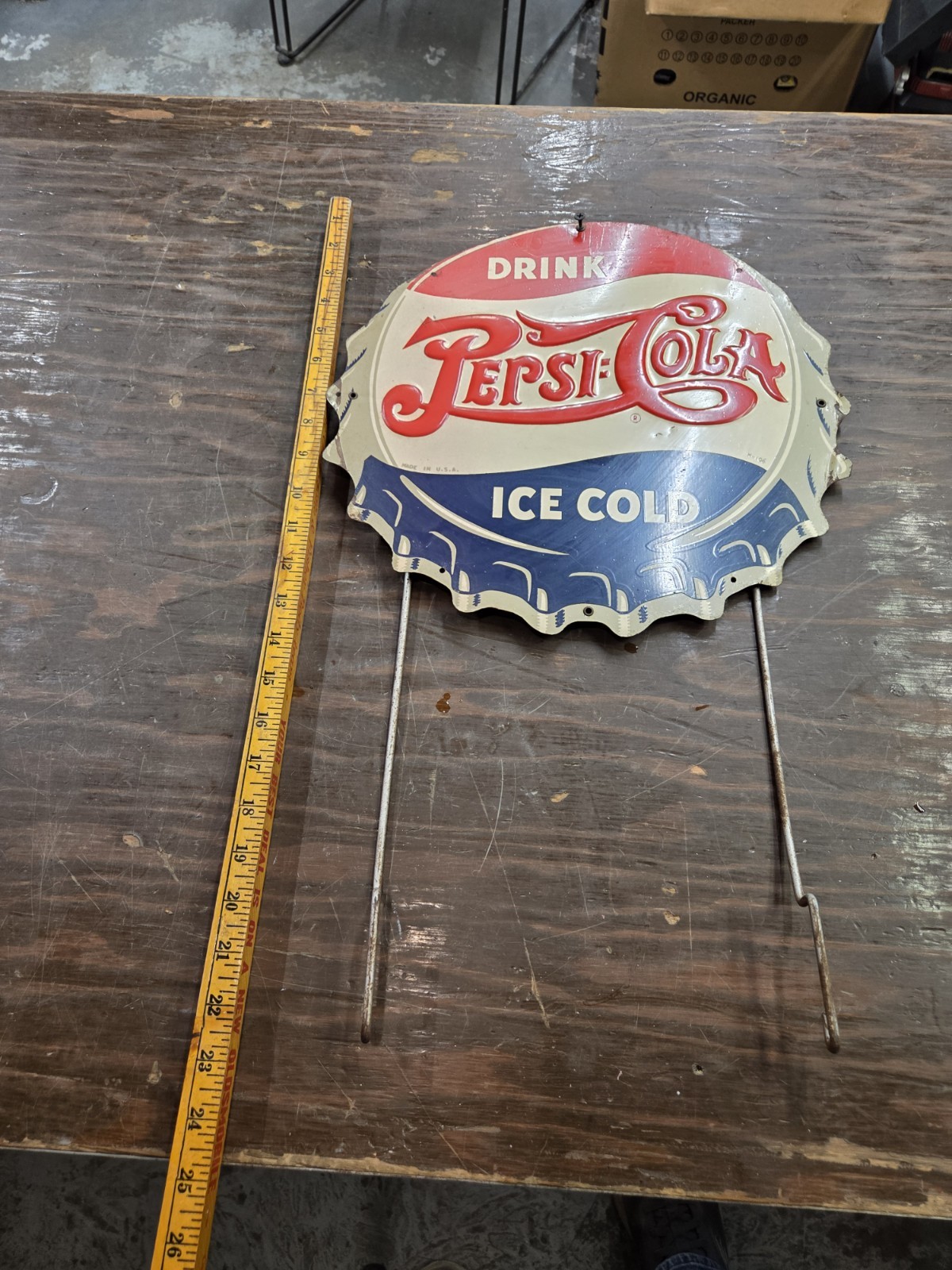 1940’s Embossed Double Dot Pepsi Cola Bottle Cap Sign Rack Topper