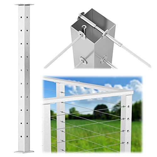 Corner Cable Railing Post 36 Inch 36"x2"x2" T-drilled One-Post Corner post