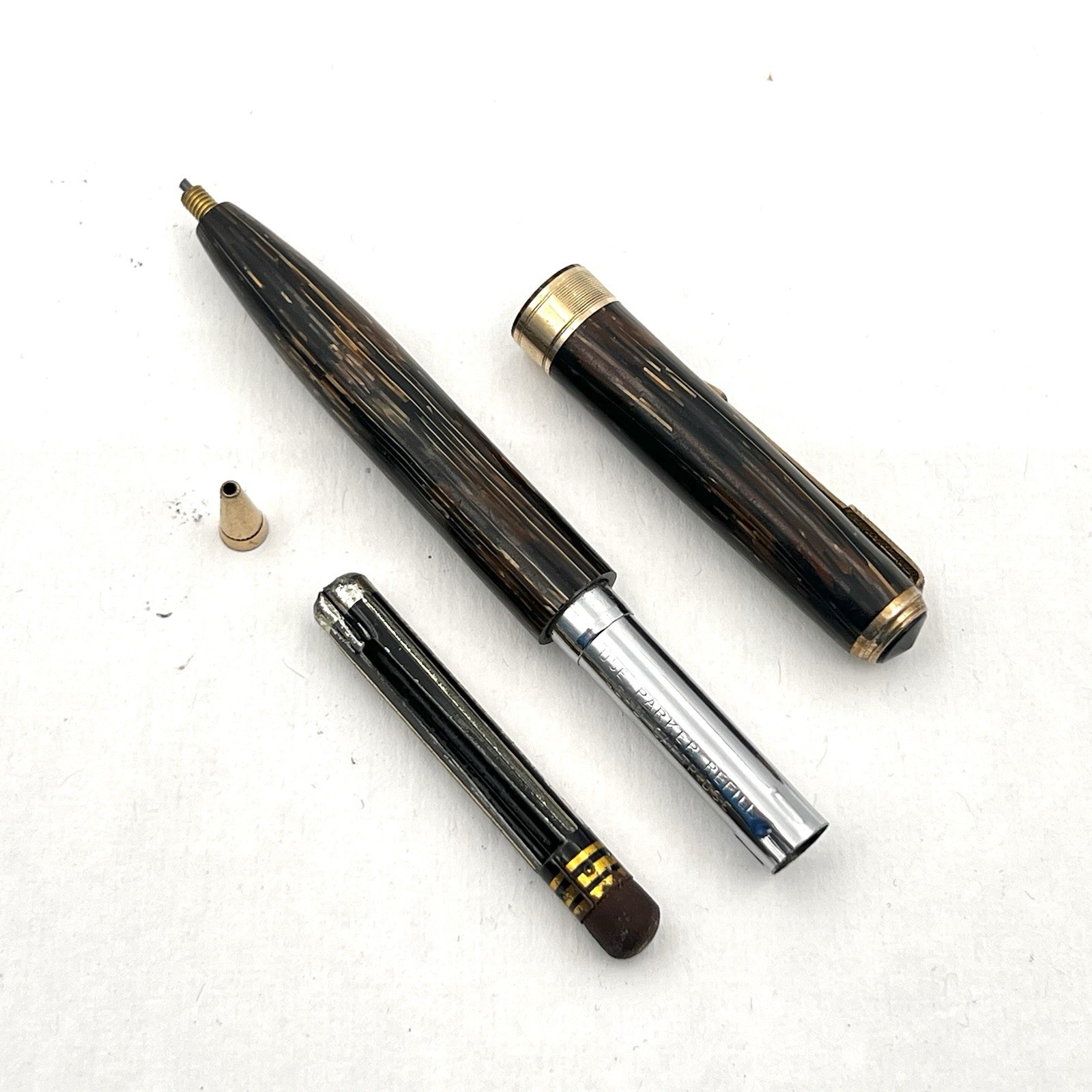 VTG Parker USA Brown Wood Grain Gold Trim 4-11/16" Twist Pencil