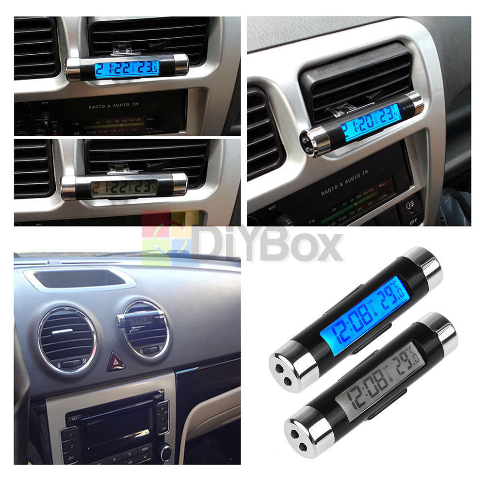 2in1 Digital LED Car Clock Thermometer Temperature LCD Backlight Without Battery