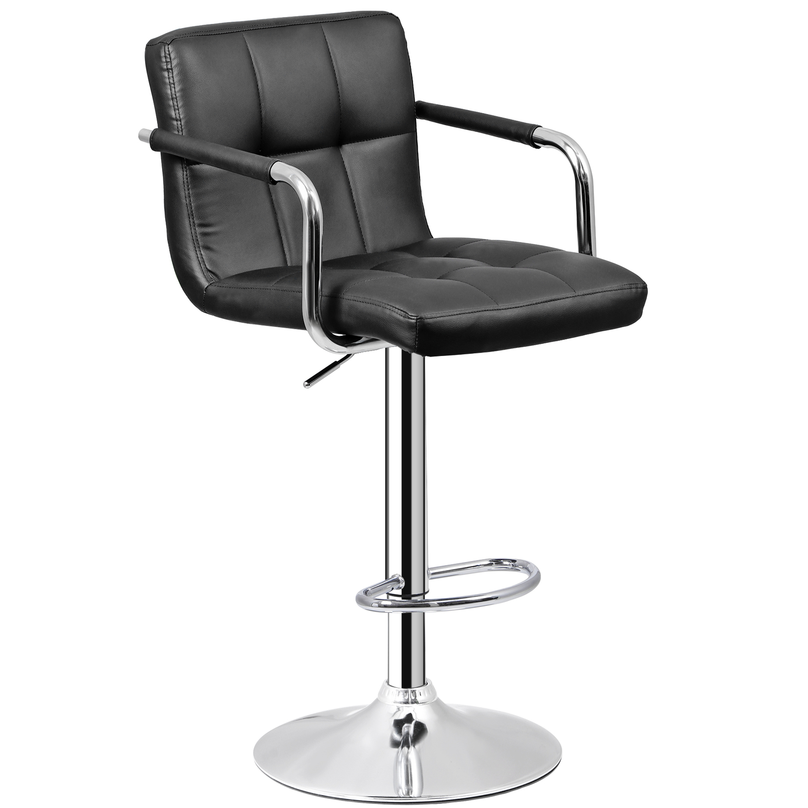 Modern PU Leather Bar Stools Set of 2 Adjustable Swivel Barstools w/ Back & Arms