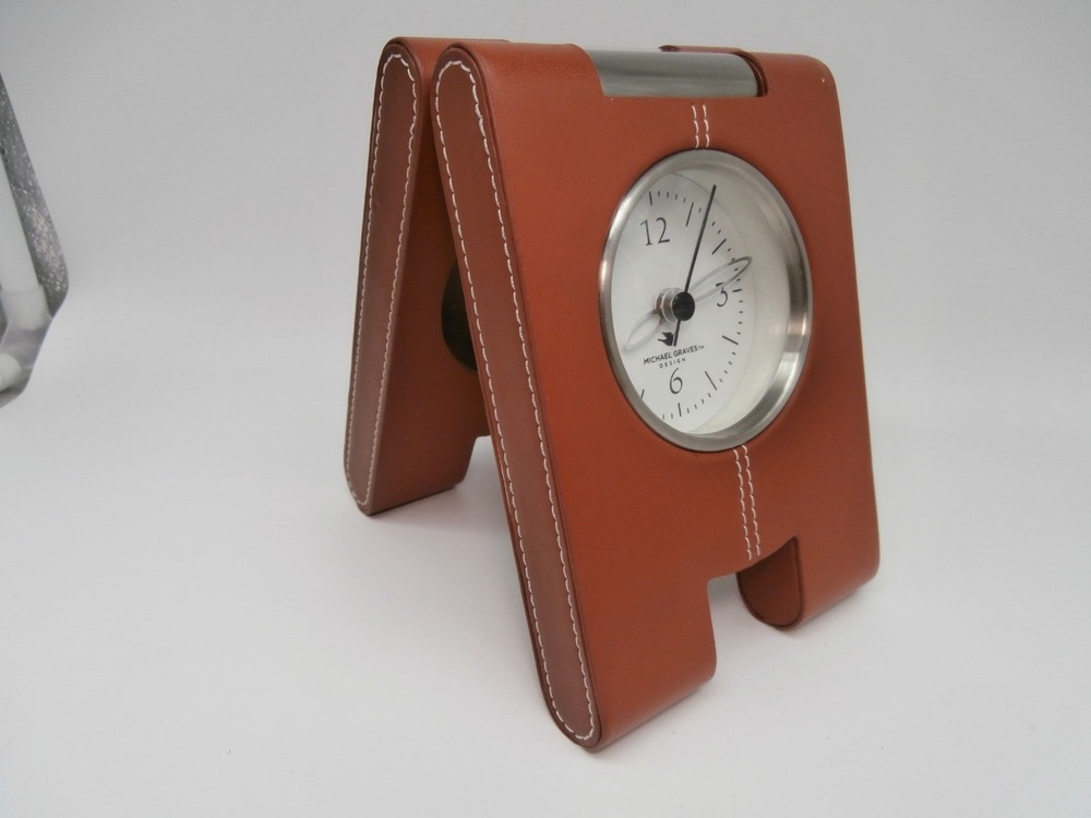 Michael Graves A Frame Leather Covered Desk Clock