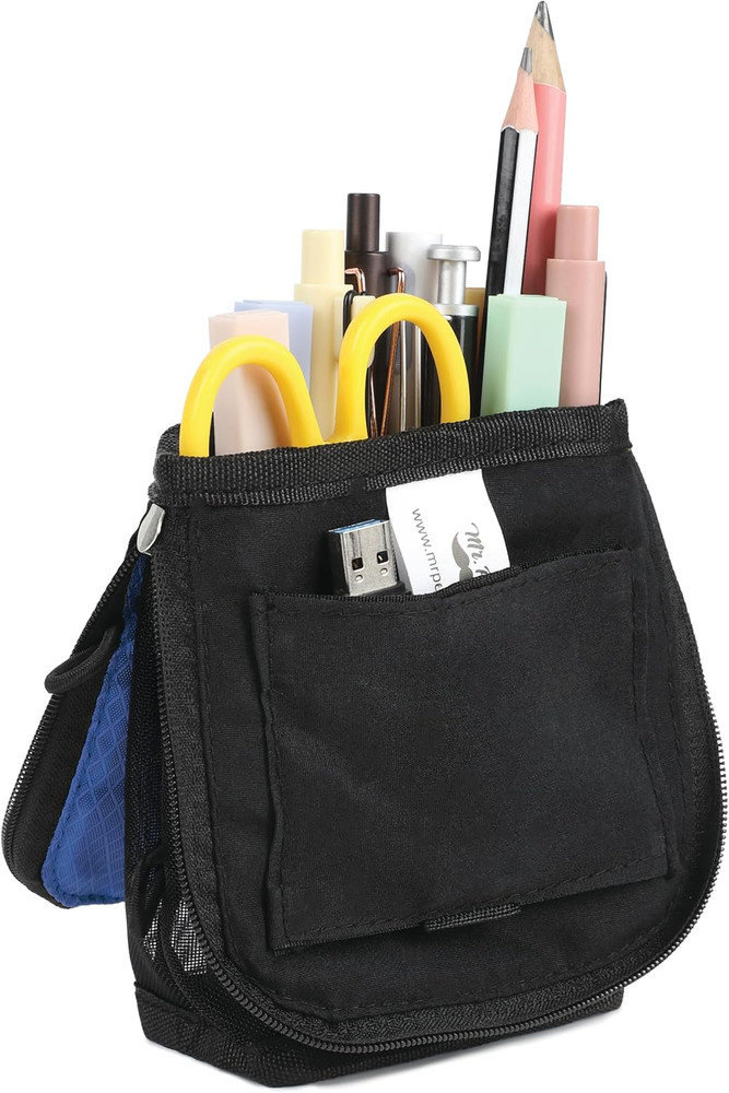- Standing Pencil Case Pouch, Sit & Lay Mesh-View Design, Black & Blue, Inter...