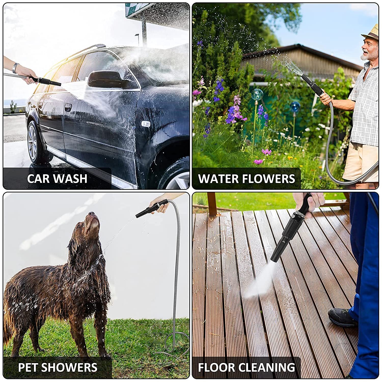 25/50/75/100FT 304 Stainless Steel Metal Garden Water Hose Flexible Patio Home