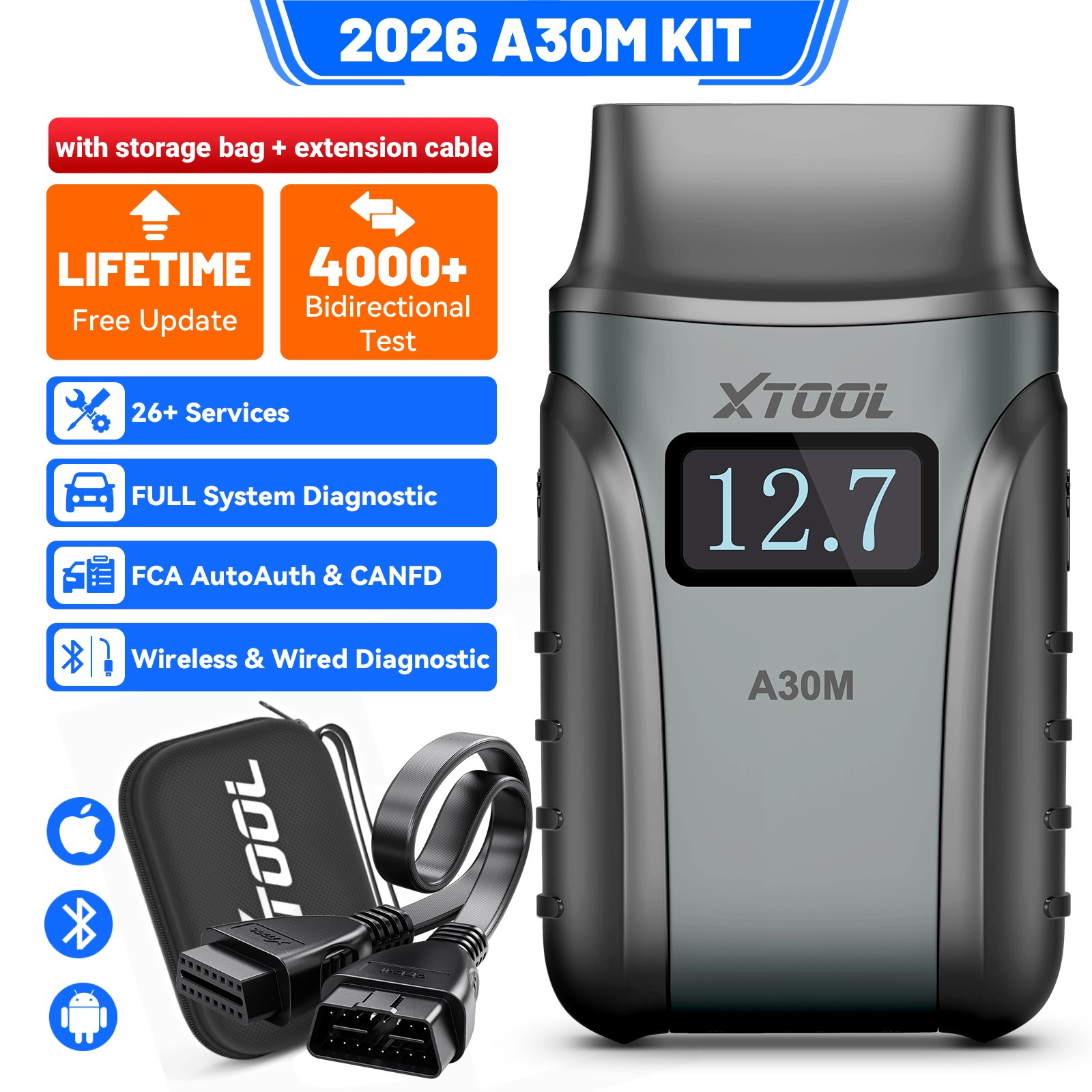 XTOOL A30M V2.0 Kit Bluetooth Full System Diagnostic Tool Bidirectional Scanner