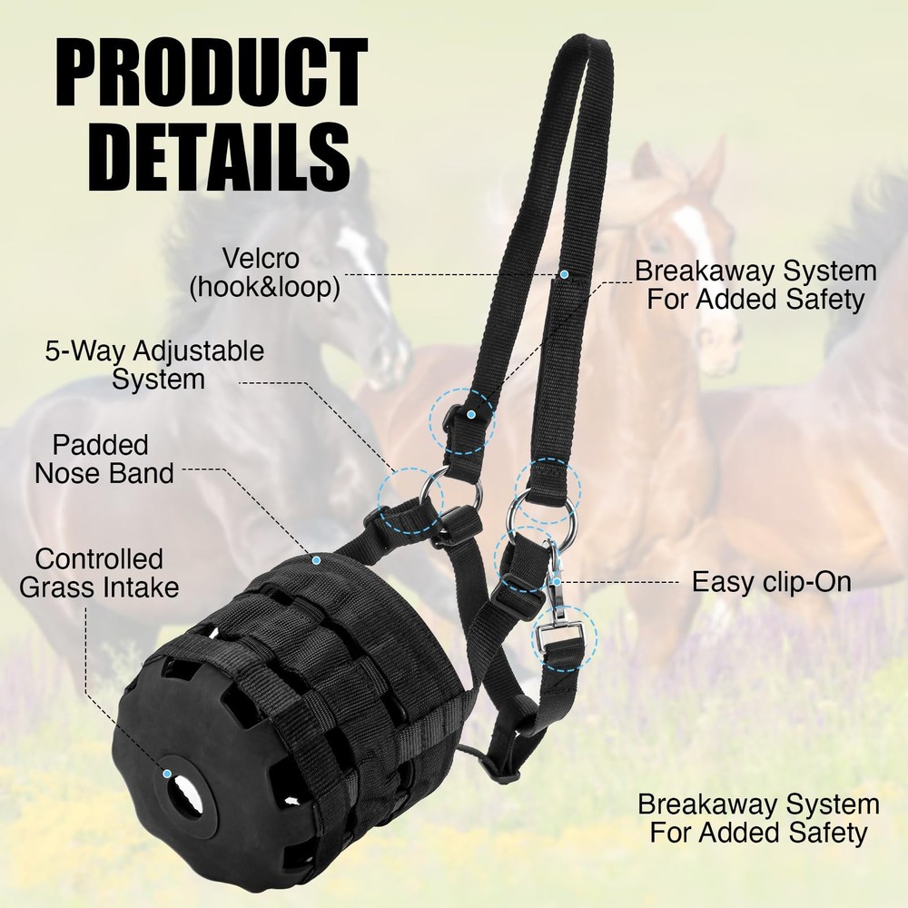 Durable Ventilated Grazing Muzzle with Attached Breakaway Halter - Lightweigh...