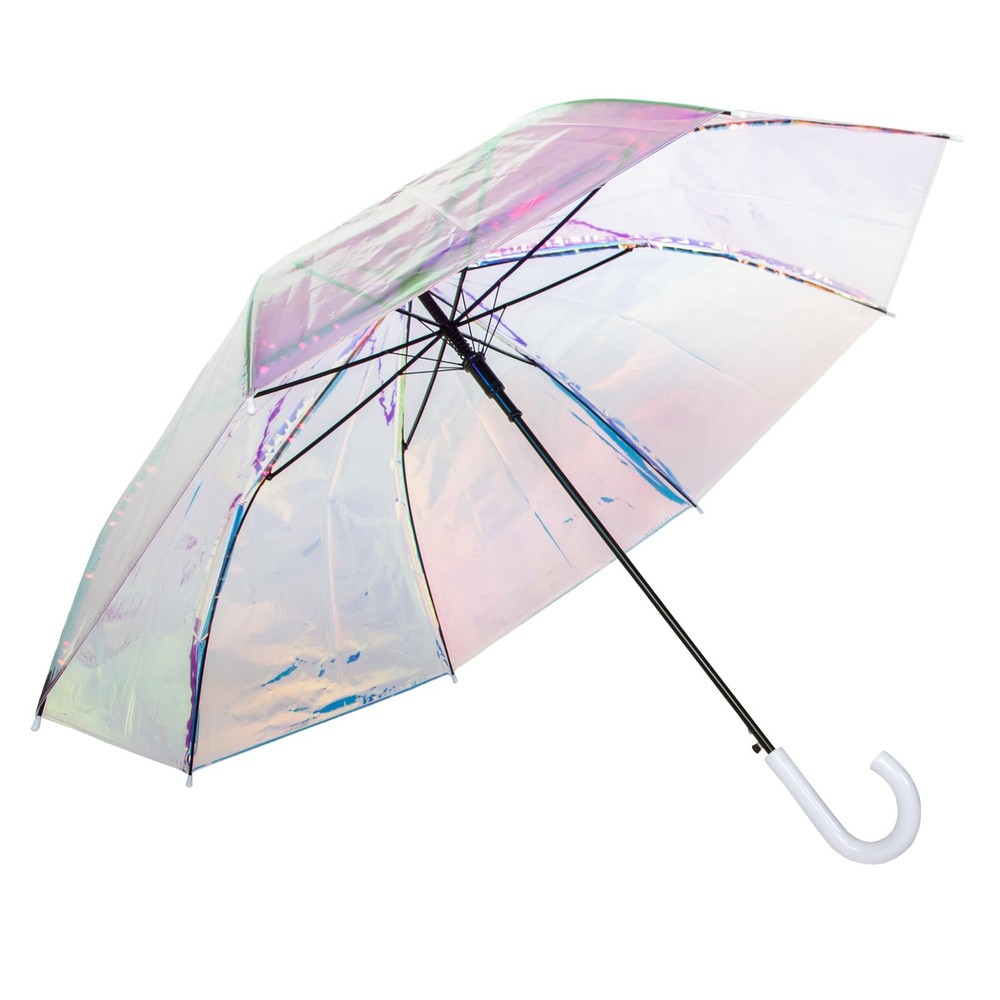 Iridescent Stick Umbrella, 50" Canopy Coverage, Crook Handle