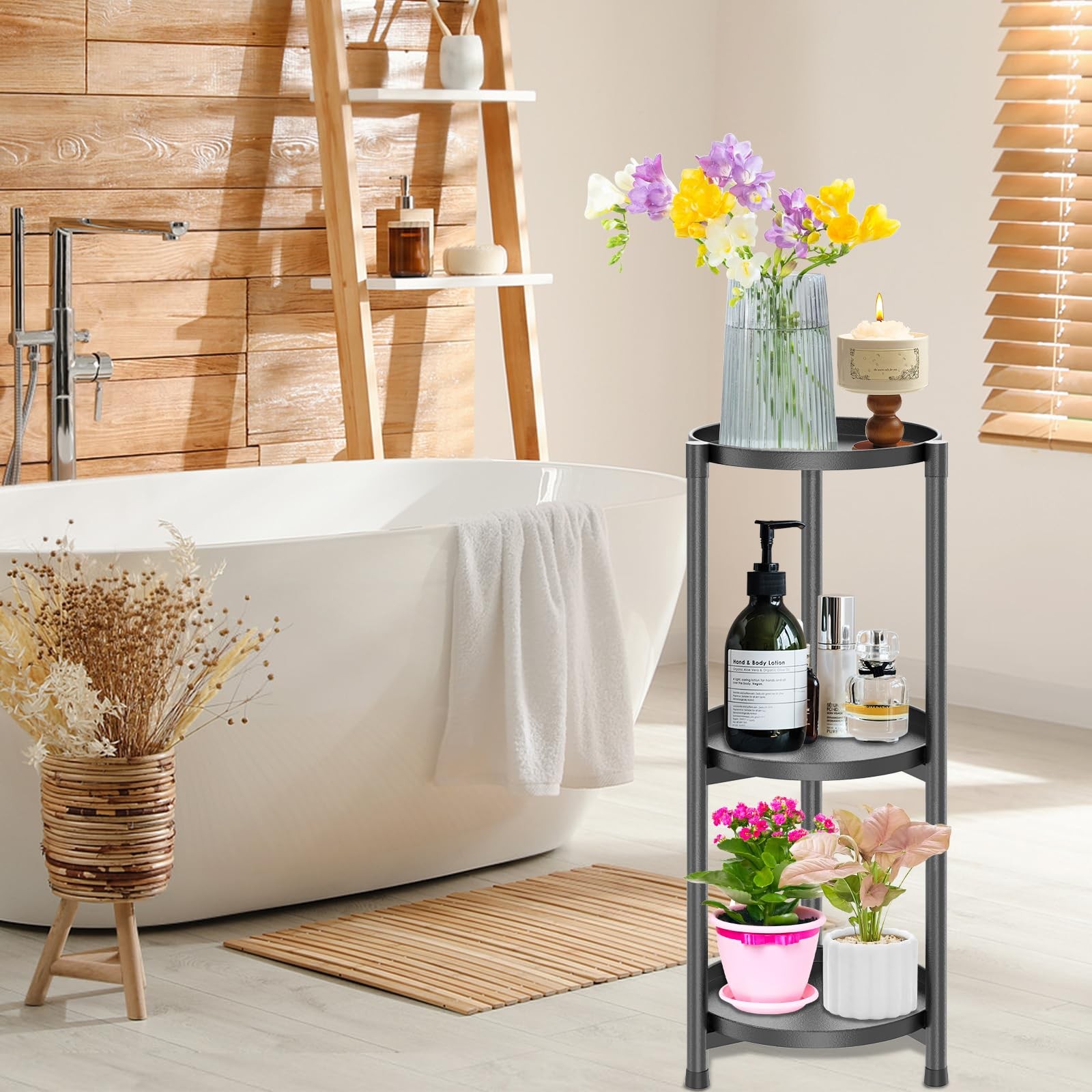 3 Tier Plant Stand Indoor, Black Metal Corner Tall Plant Stands for Multiple ...