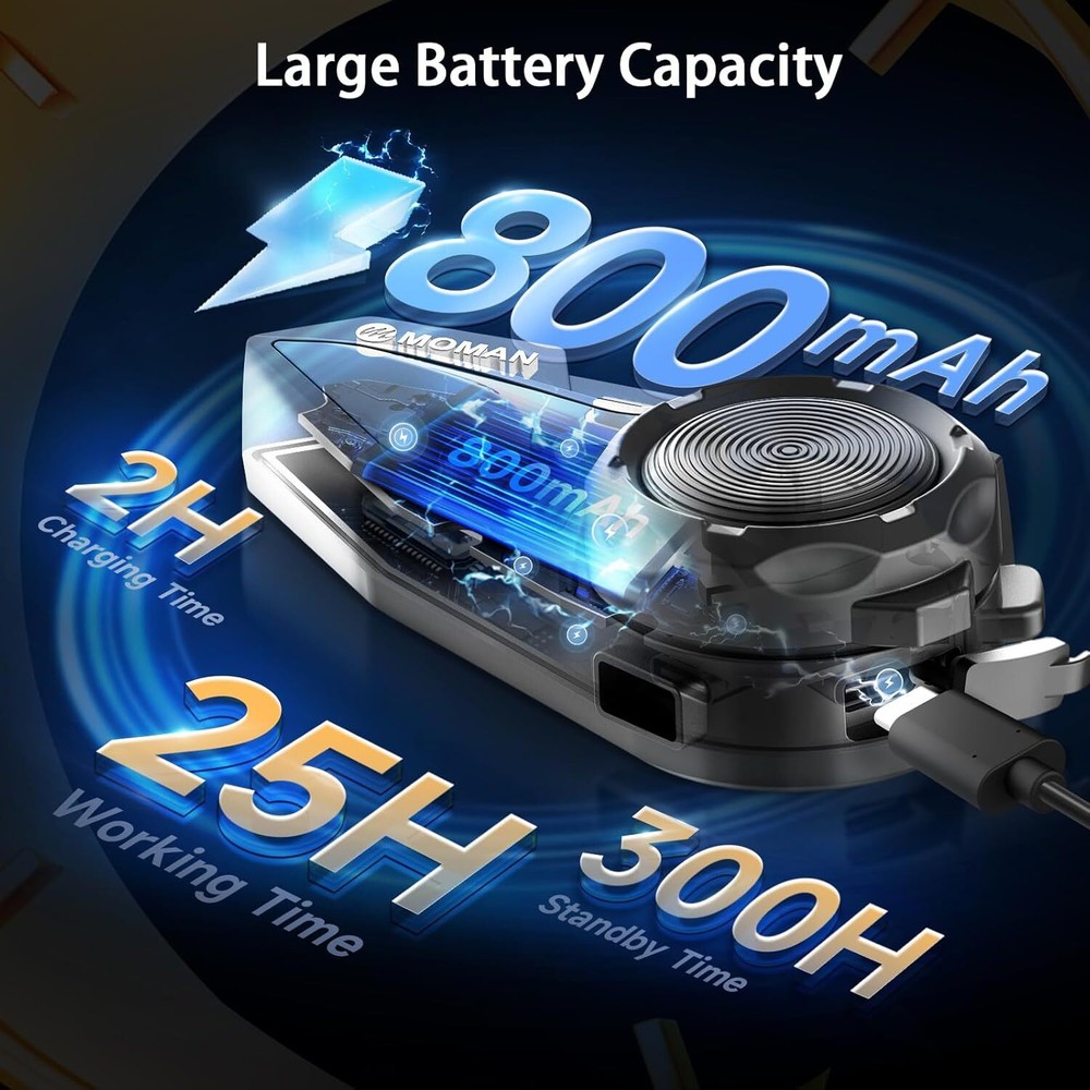 Moman H2E Motorcycle Helmet Wireless Headset Intercom Audio Multitasking 2Pack