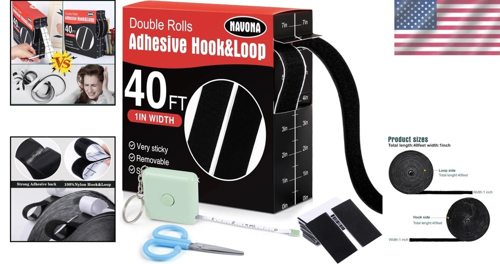 1In x 40Ft Strong Self-Adhesive Hook and Loop Tape - Versatile Craft Solution