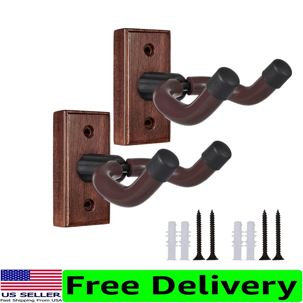Multi-Functional Guitar Wall Mount - 2 Pack Elegant Hangers for All Instruments