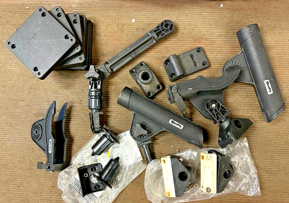 Scotty Mounting Plates, Pole holders,  Wire plug, Mounting Pieces, Down Rigger