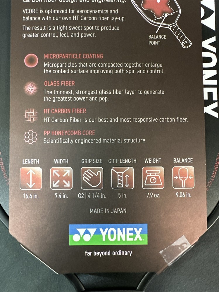 Yonex VCORE Plus 7.9 oz Pickleball Paddle Black