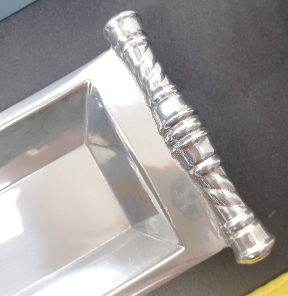 Reed & Barton Bannister Metal Rectangular Serving Tray with Ceramic Dishes 15.5"