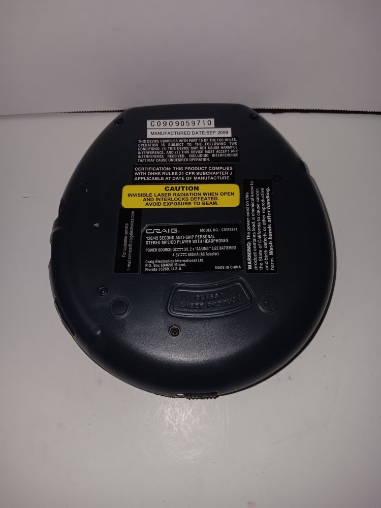 Craig Model CD MP3 Player Anti Shock System Powers Up