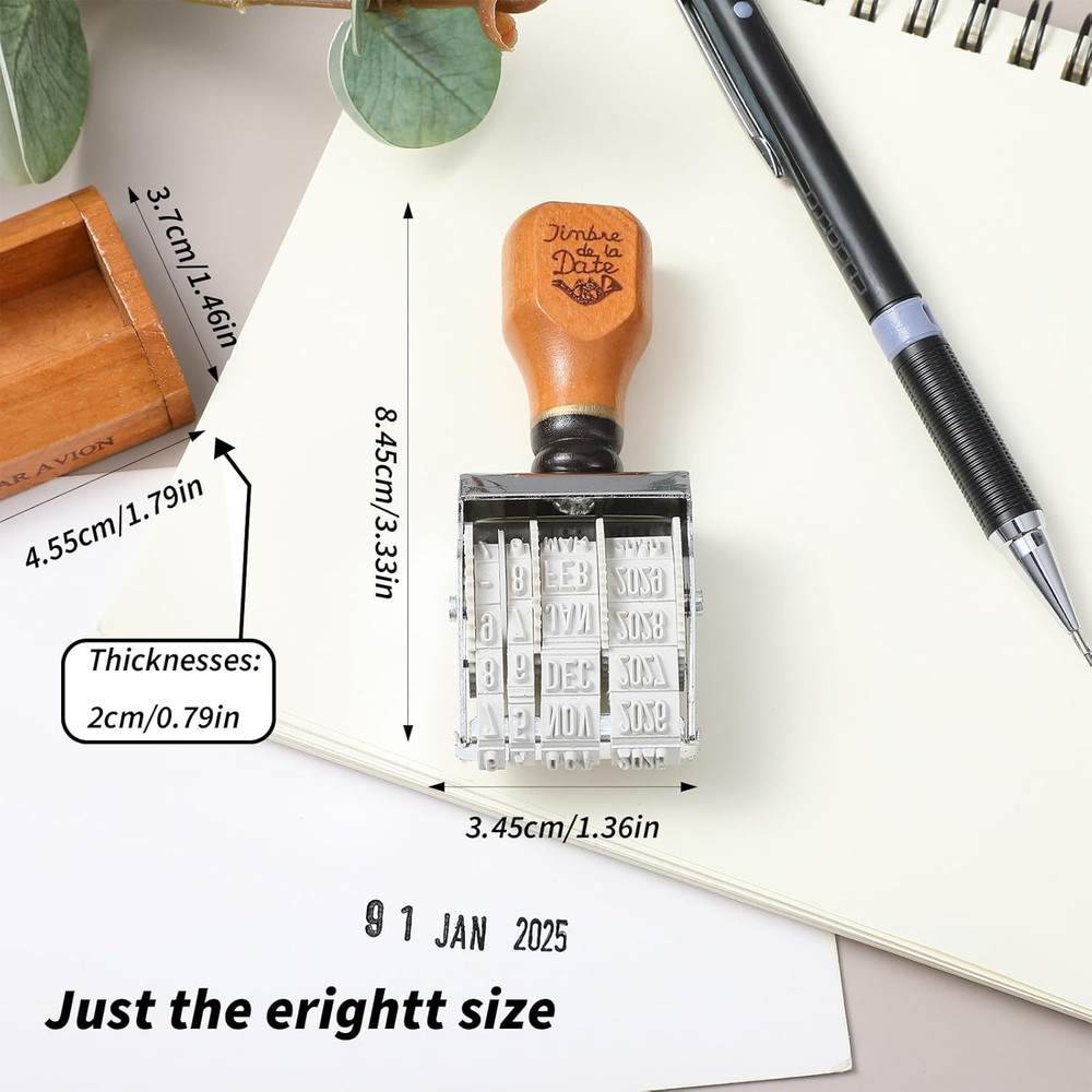Roller Date Stamp, Retro Date Stamper Inking Day Month Year, Adjustable Dates St