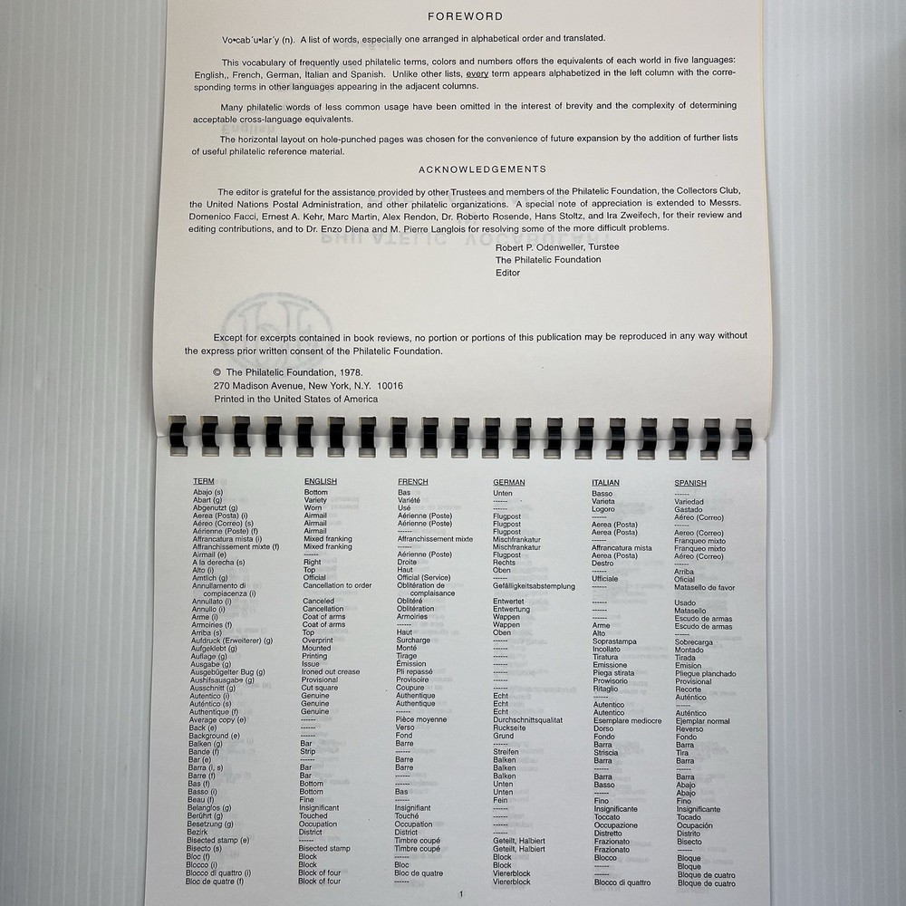 Philatelic Vocabulary in Five Languages by Postilion Publications (1978) Stamps