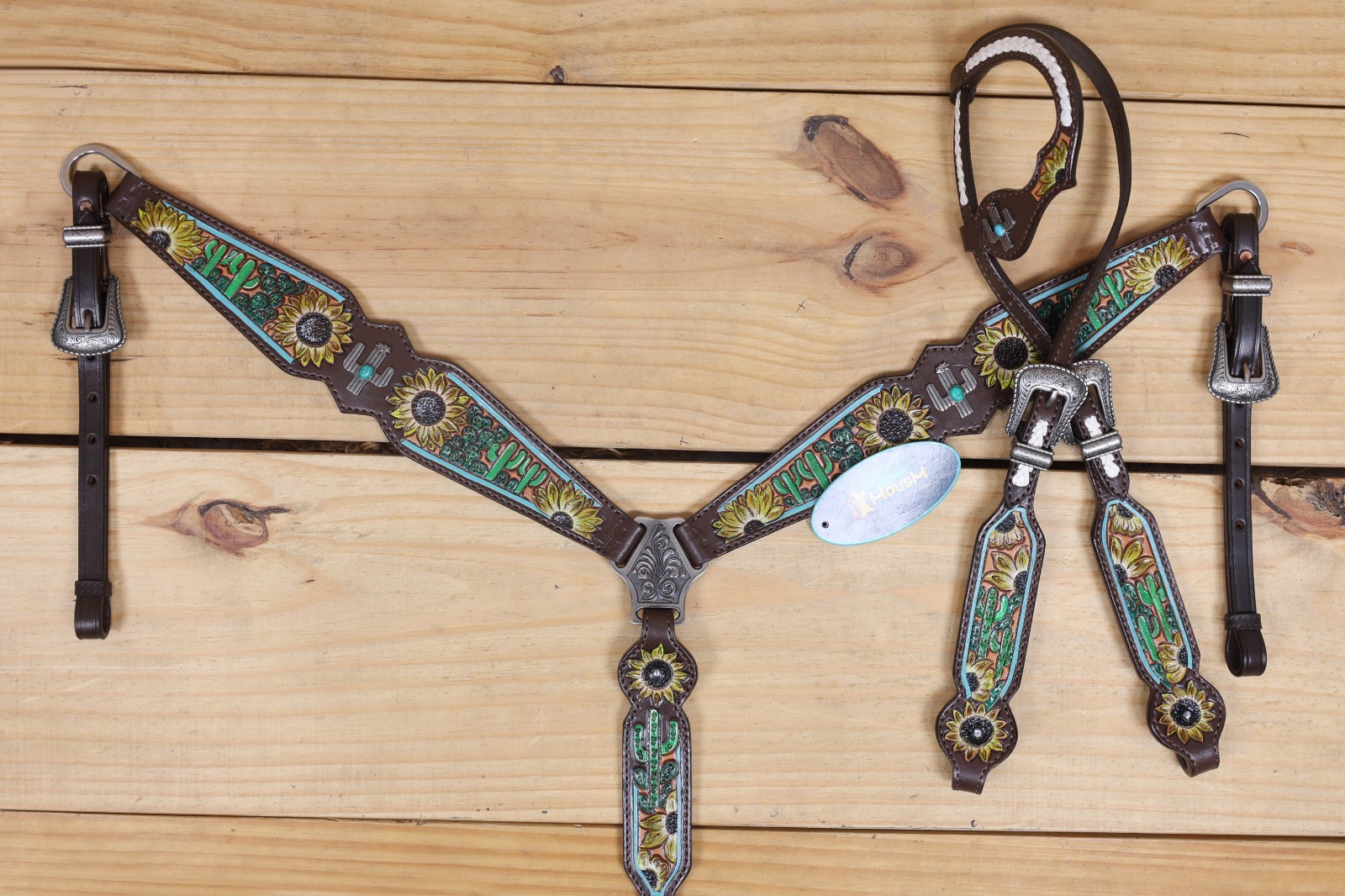 Western Leather Headstall and Breast Collar Tack Set