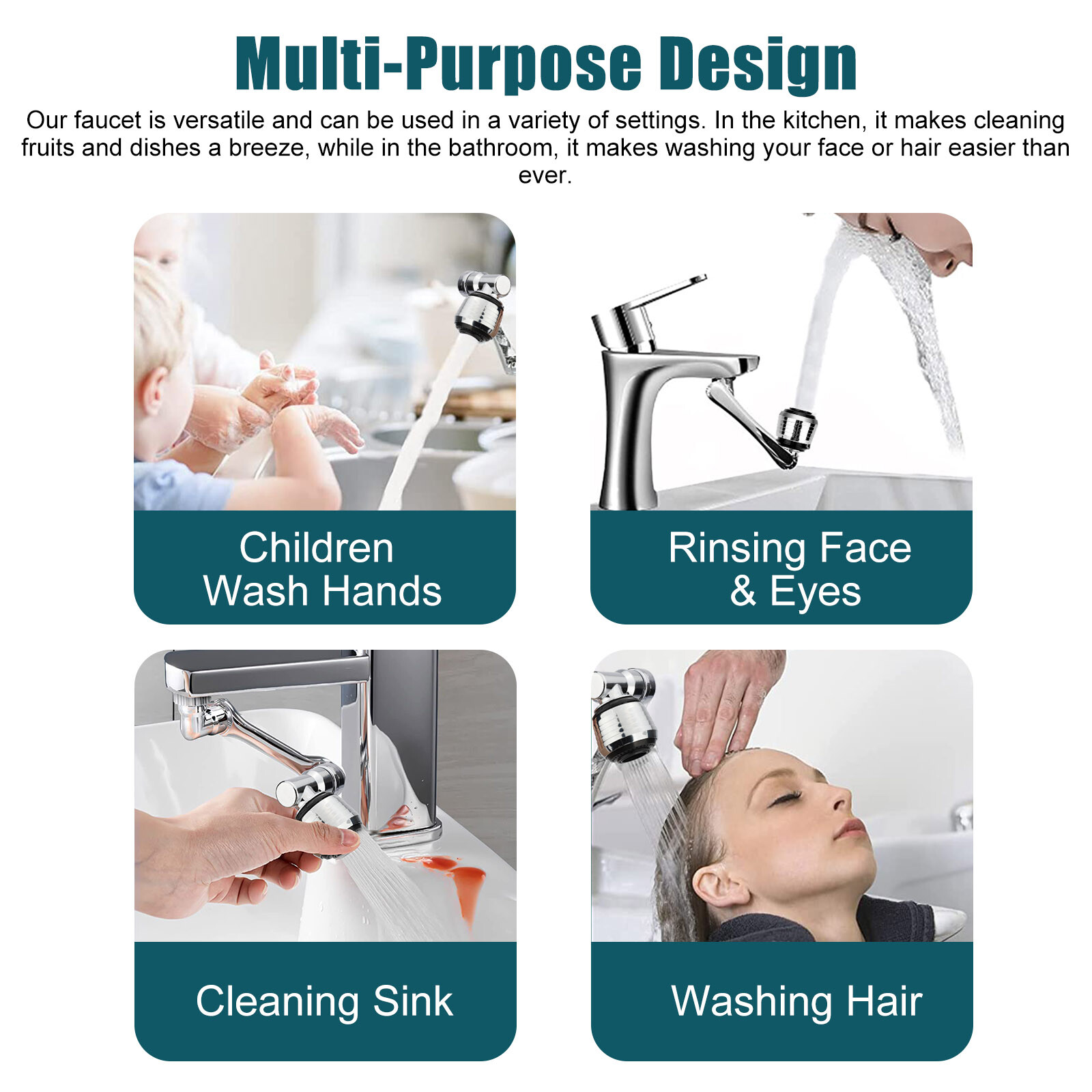 2 Pack Universal 1080° Swivel Extension Faucet Rotate Robotic Arm Tap Extenders