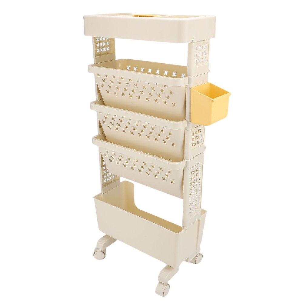 Rolling Book Cart 5 Tier PP Multi-Functional Movable Storage Book Rack White