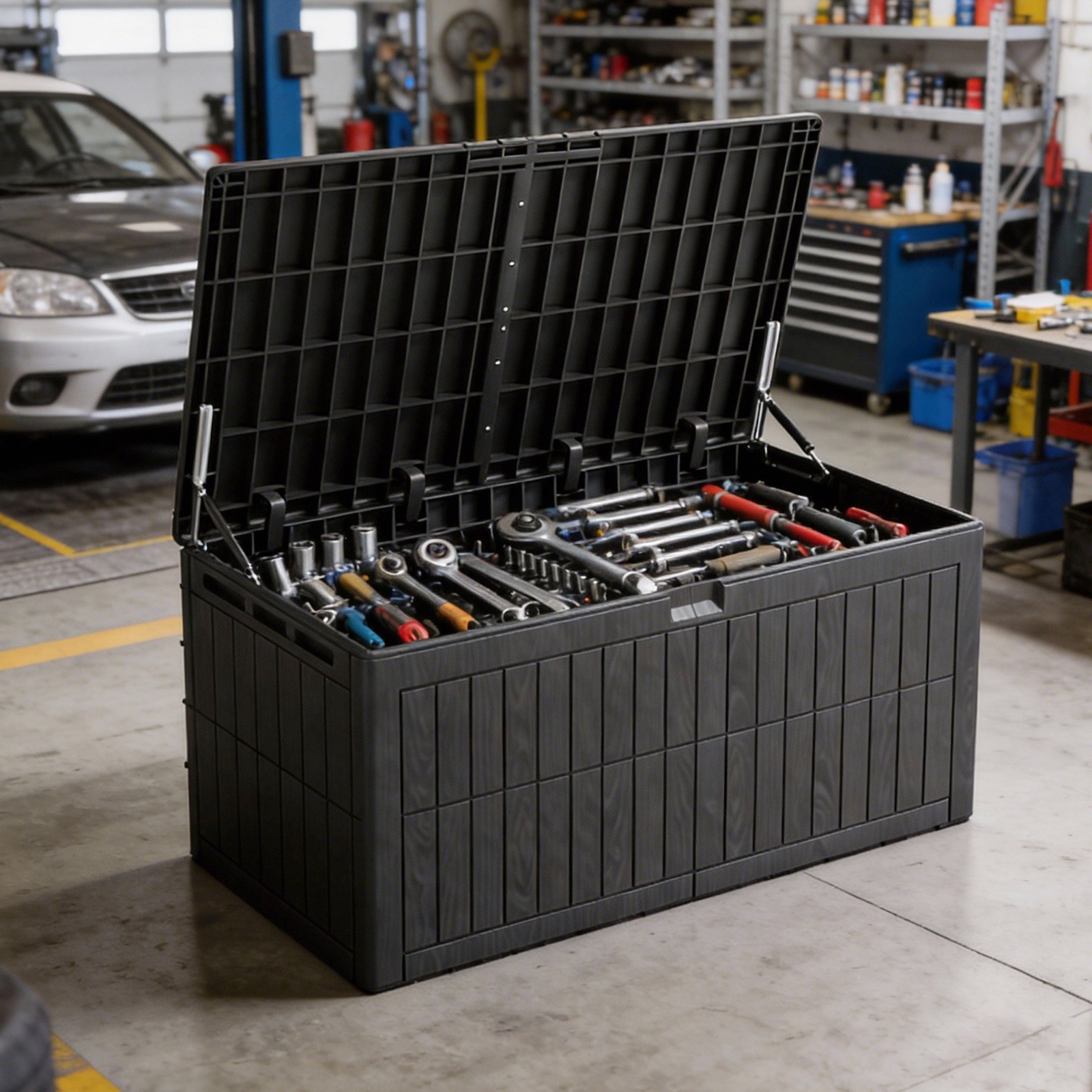 WaterProof 220 Gallon Resin Outdoor Storage Box with Lockable for Garden Patio