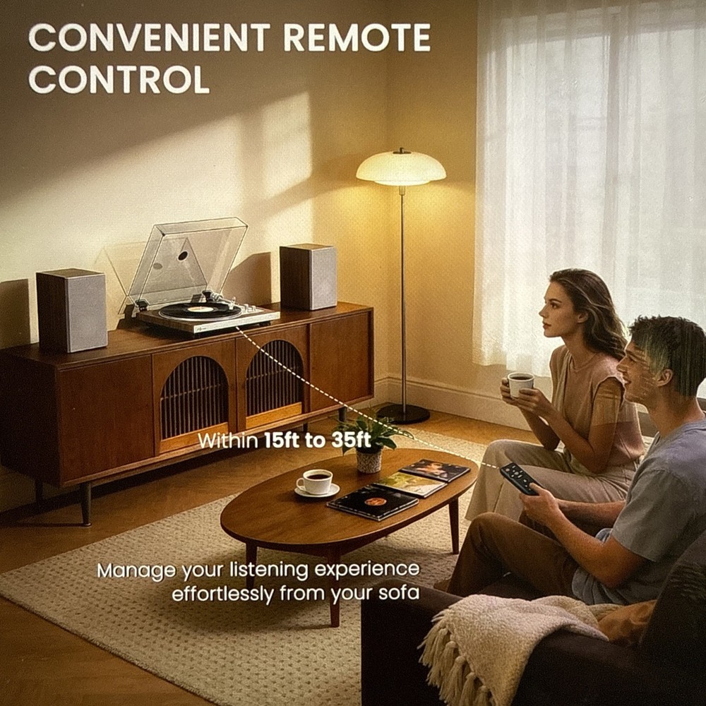 1 By ONE Fully Automatic Record Player, Auto Repeat Function, Speakers, Remote