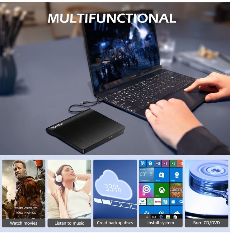 Disk Duplicator External DVD Drive USB 3.0 Type C Portable CD