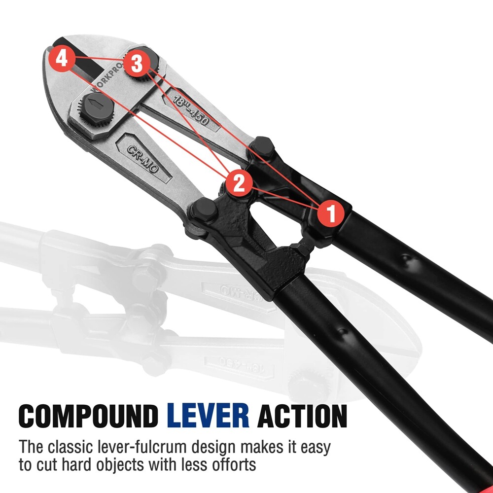WORKPRO 18" Bolt Cutter Cutting Plier Tool w/Soft Rubber Grip Bi-Material Handle