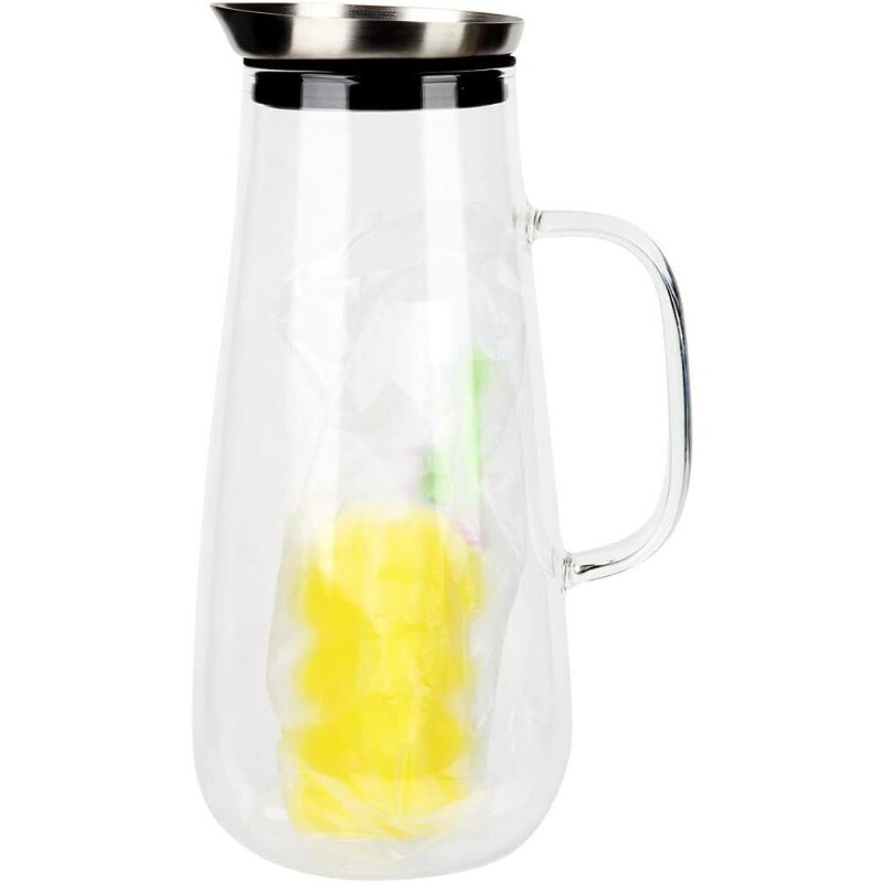 50oz/1500ml Glass Pitcher with Handle and Stainless Steel Silicone Filter Lid
