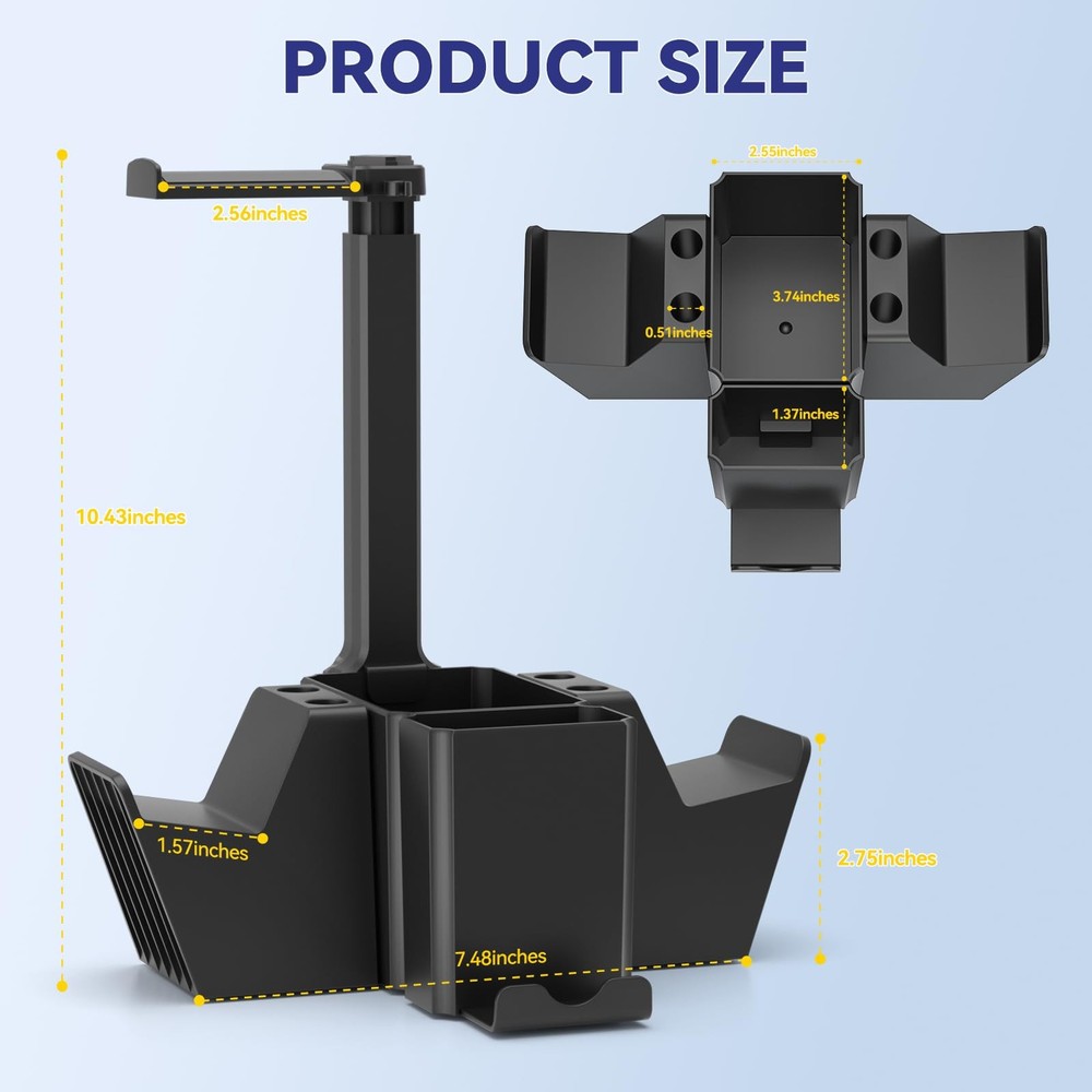 Dual Controller Holder with Headphone Stand - Multi-Functional Desk Storage Box