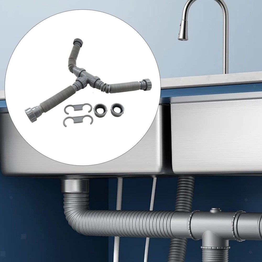 Double Sink Drain Pipe Kit Replace Parts for Double Kitchen Sink Bathroom