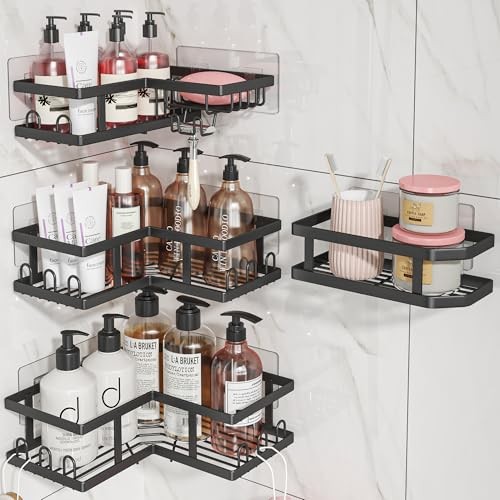 Adhesive Corner Shower Caddy with Soap Holder - Rustproof, No Black-4pc