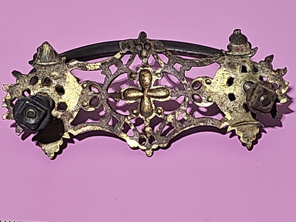 Beautiful Antique Victorian Era Brass Drawer Pulls, KB Co Knobs, Key Back Plates
