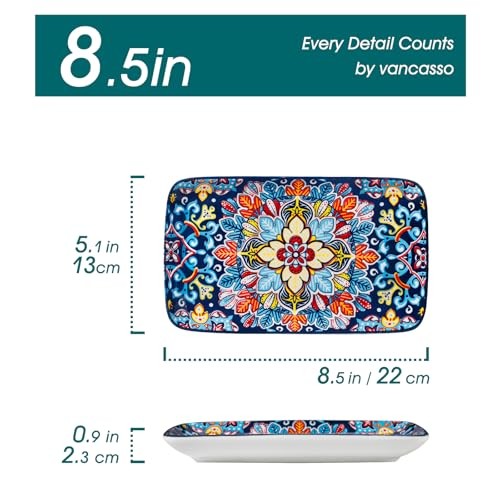 Simi 6-Piece Ceramic Salad Plates Set - Rectangular Dessert Plates 8.5 Inch