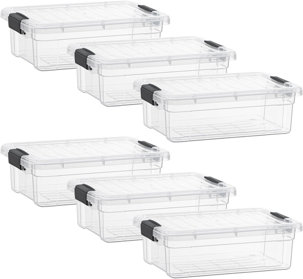 Superio Clear Storage Bins with Lids, 6 Pack- Plastic Storage Boxes - 7.4 Quart