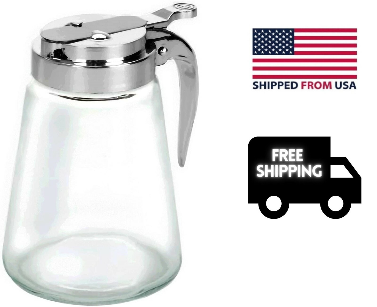 12 Oz Glass Syrup Dispenser Honey Maple Jar Dressing Creamer Sugar Clear Glass