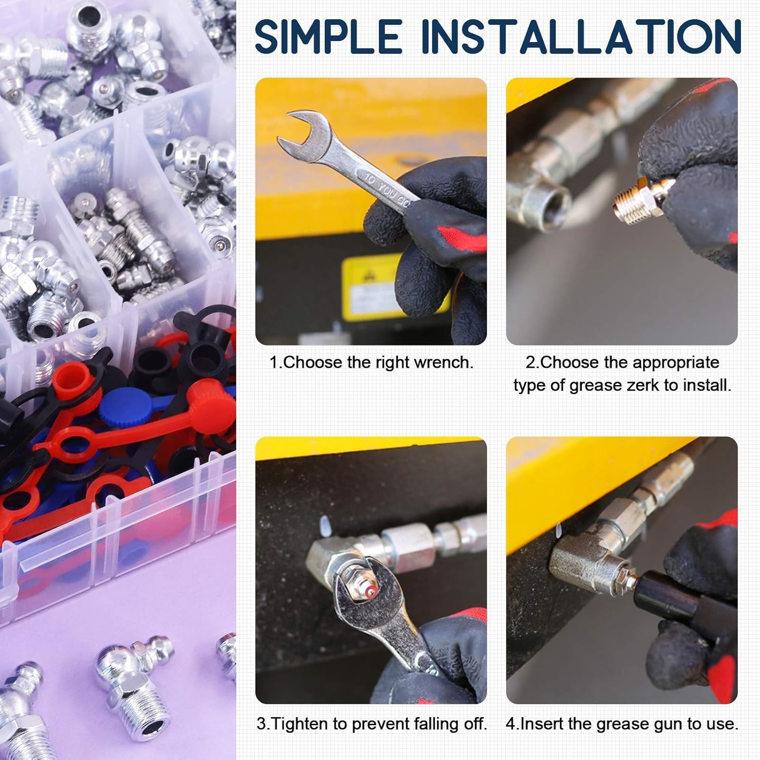 246PCS SAE Metric Grease Nipple Zerk Fittings Kit 1/4 1/8 M6 M8 M10 Assortment