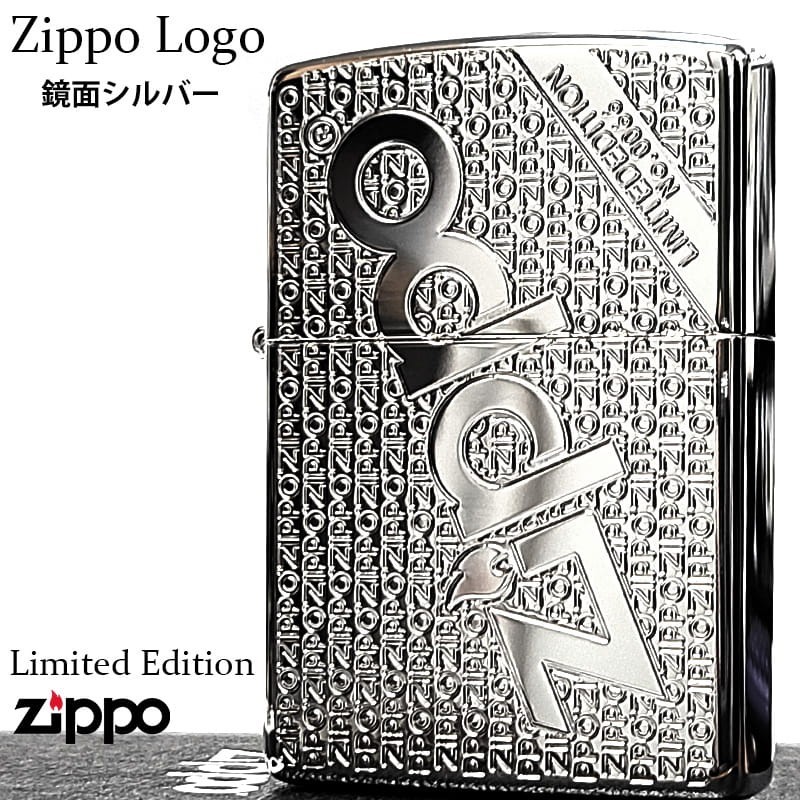 Zippo Logo Mirror Silver Etching One Sided Processing Lighter Regular Japan