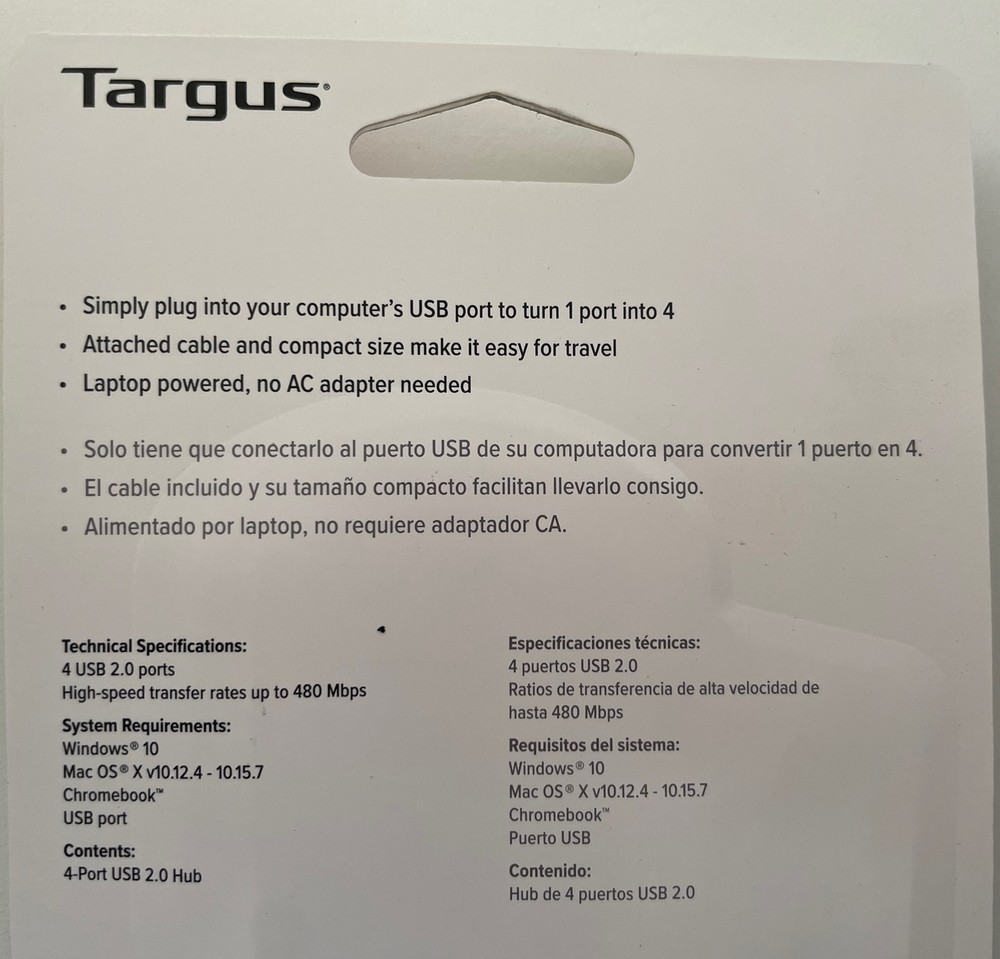Targus, USB 2.0, 4-port Basic Hub ACH114US