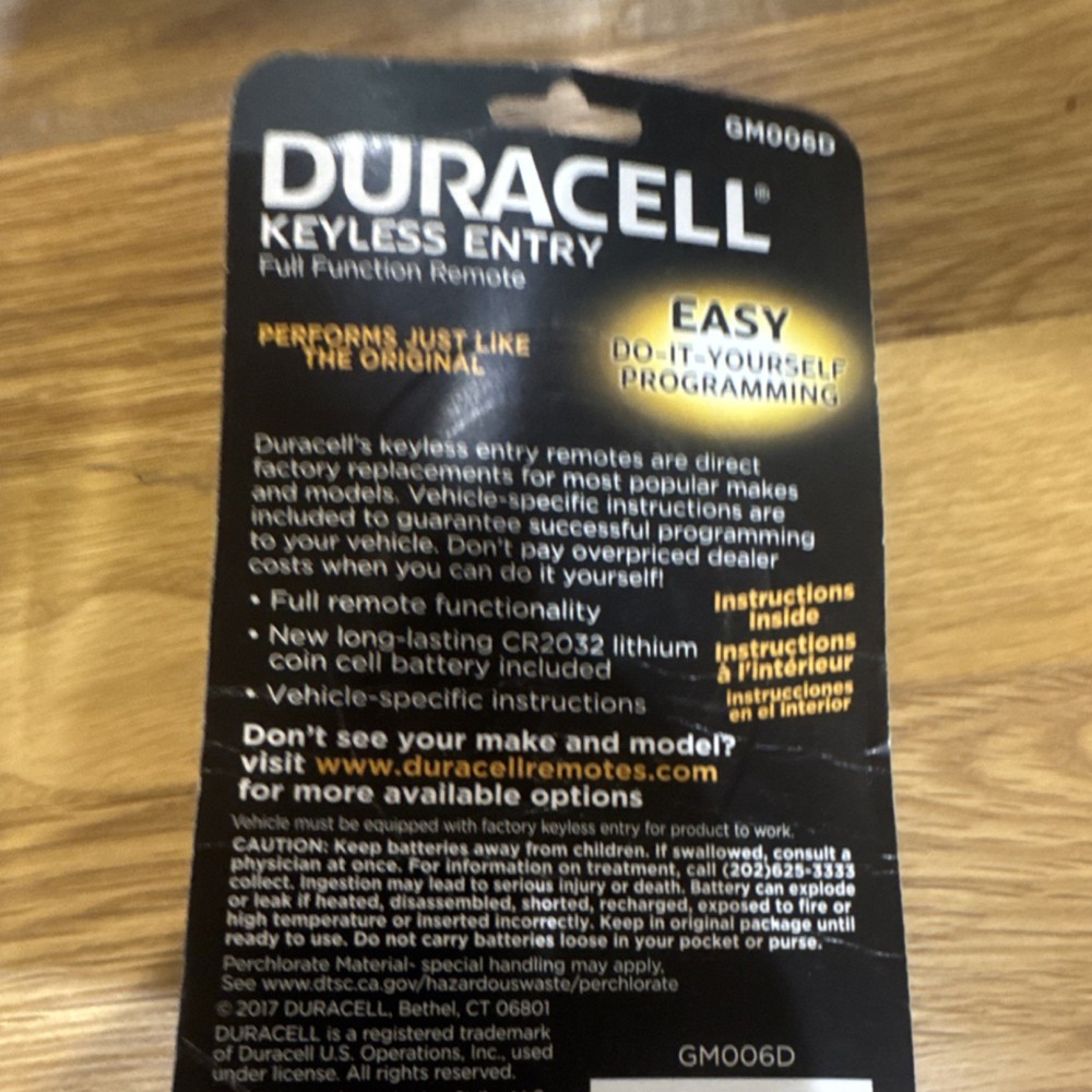 Duracell Full function remote GM 006d Do-It-Yourself Programming