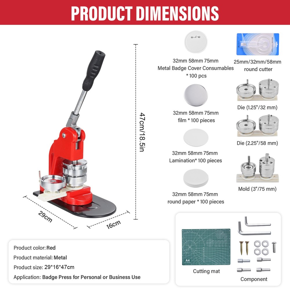 Button Maker Machine Badge Pin Machine with 100 Parts Press Kit
